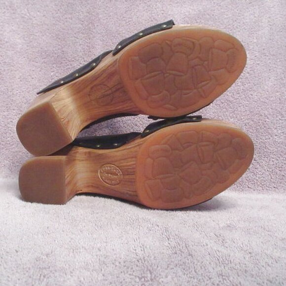 Kork-Ease Darra Sandals Size 9 Black Leather Wood Heel Cork Studs Platform Foam - Picture 11 of 11